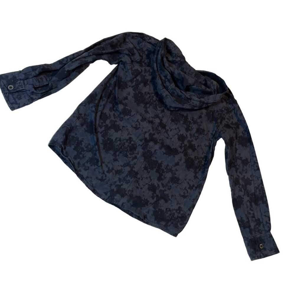 Black Jack Kids Hooded Button-Up Shirt Camo Print L (10/12) 100% Cotton Blue - Picture 5 of 7